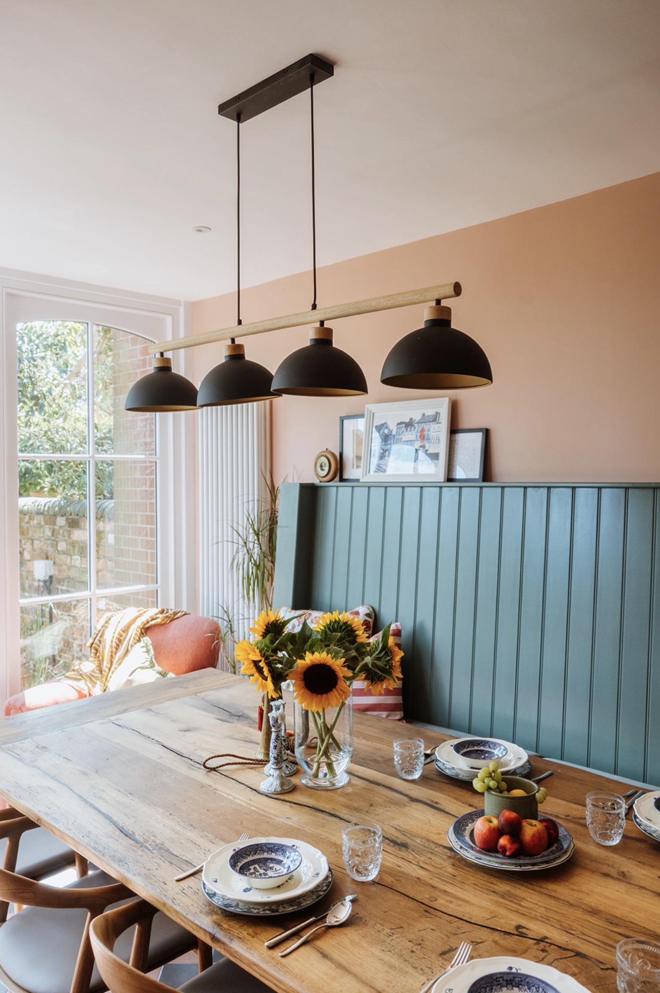 Dining area beside glazed garden doors at Oak Street